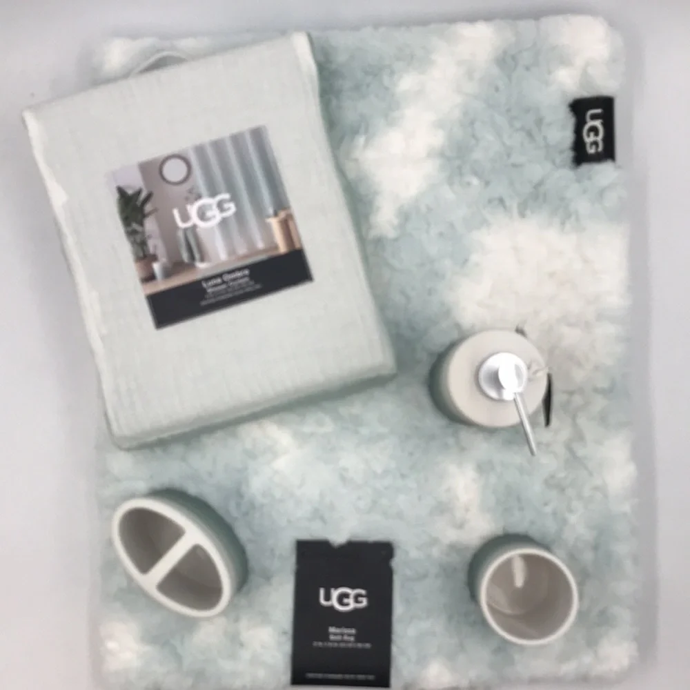 5 Pc Set Ugg Marissa Bath Mat Luna Shower Curtain Ombre Ceramic Bath